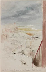 Kilátás a longstone-i világítótoronyból, 1838 (bc, ceruza és wc, papír)